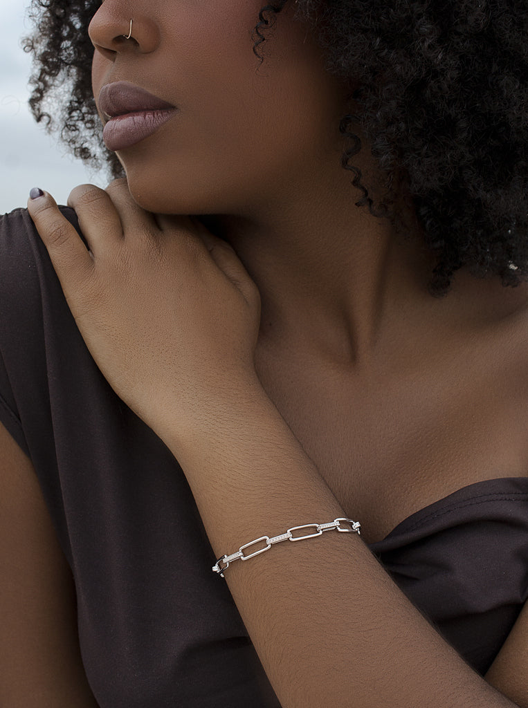 bracelets maillons de argent avec zircons rectangles