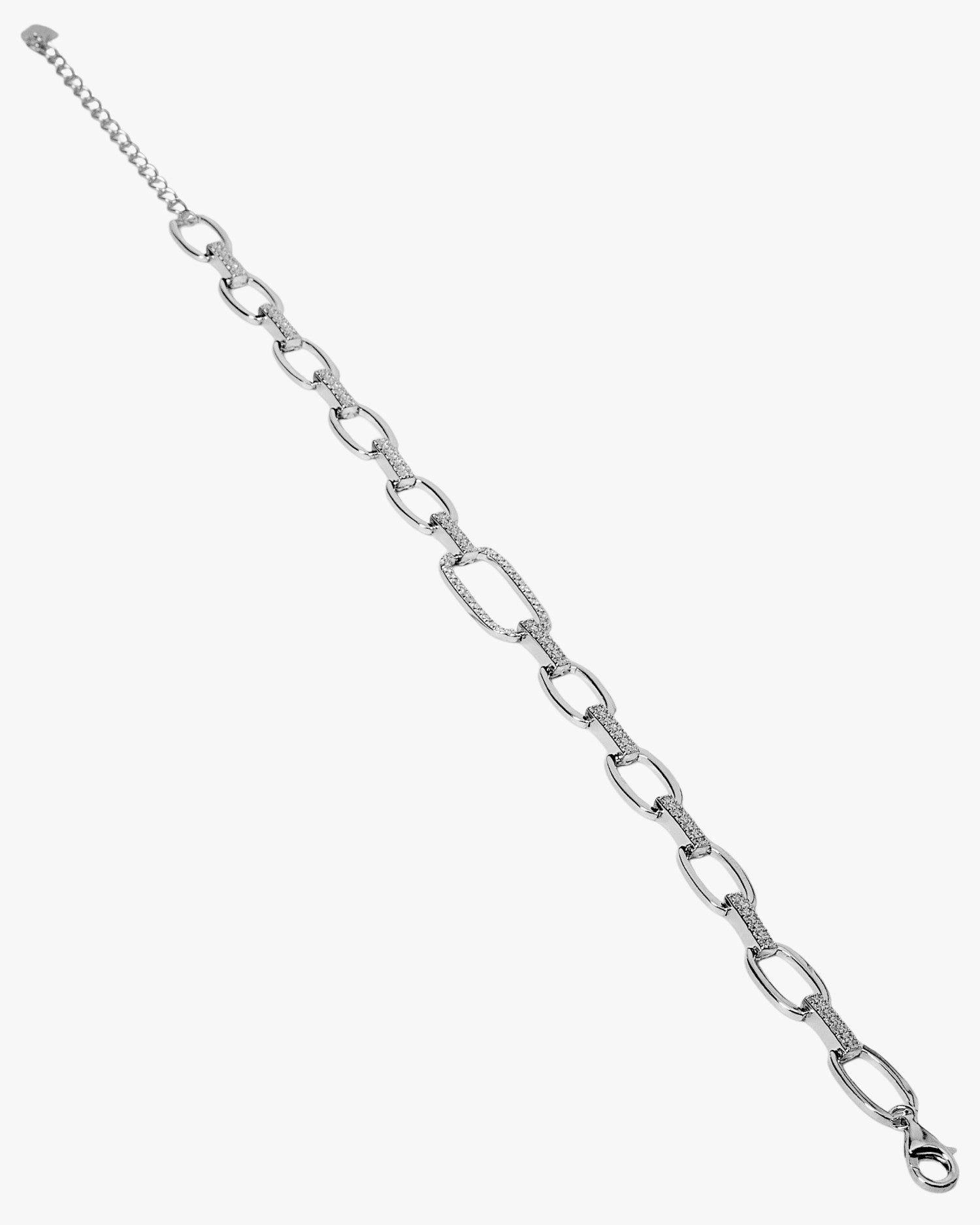 Pulsera eslabones de plata con circonitas con pieza central rectangular