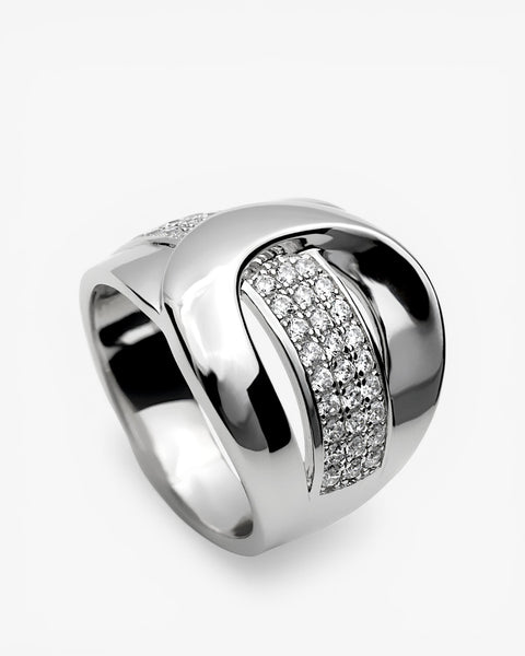 Anillo de plata ancho con banda de circonita