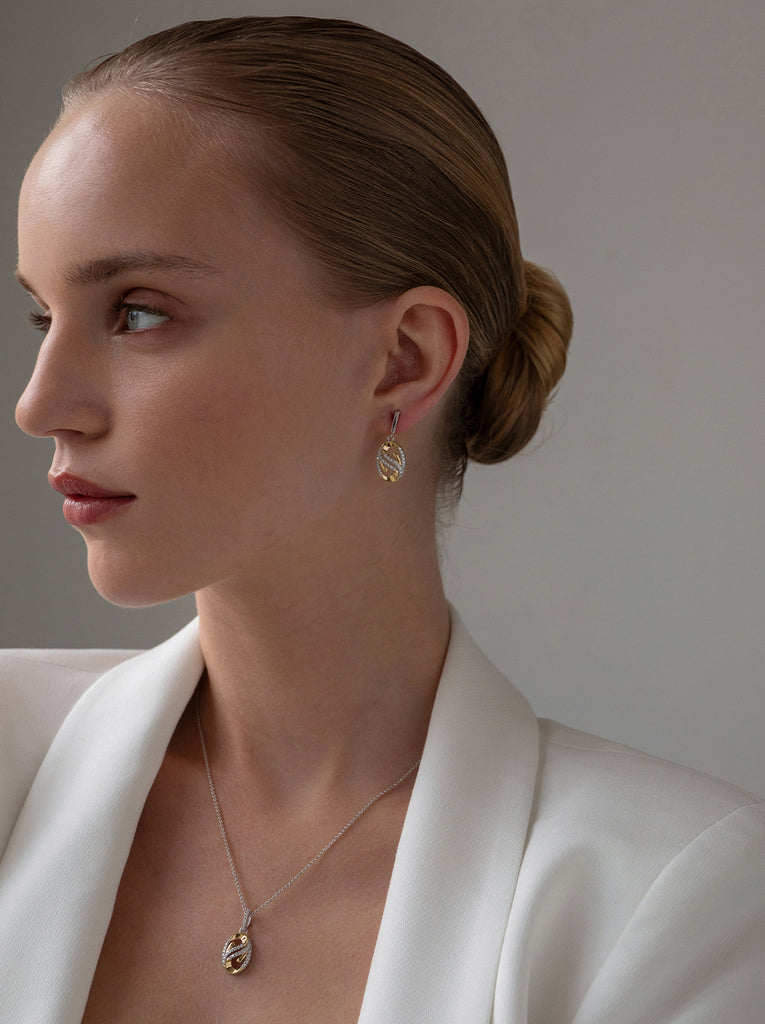 necklace small silver two tone pink with zirconias