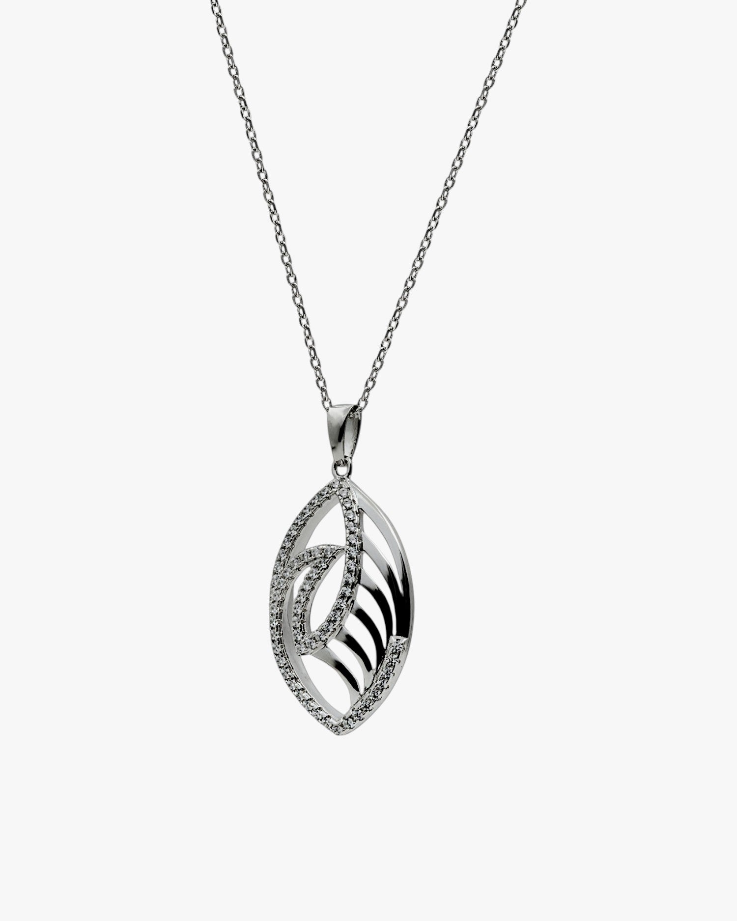 Silver necklace with cubic zirconia, leaf-inspired