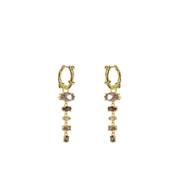 Silver earrings with colored stones in shades of brown and pink