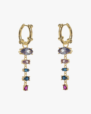 Silver earrings with colored stones in shades of blue and pink