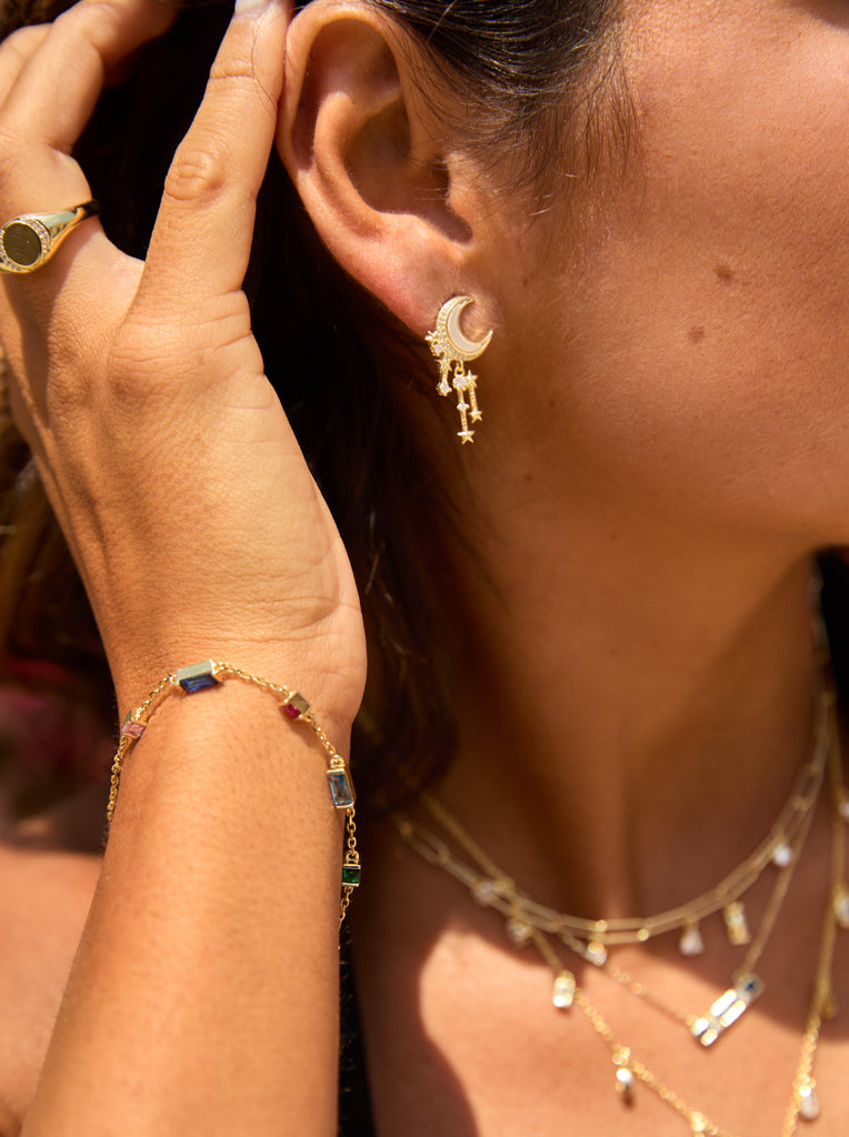 Earrings with pendants inspired by the celestial universe