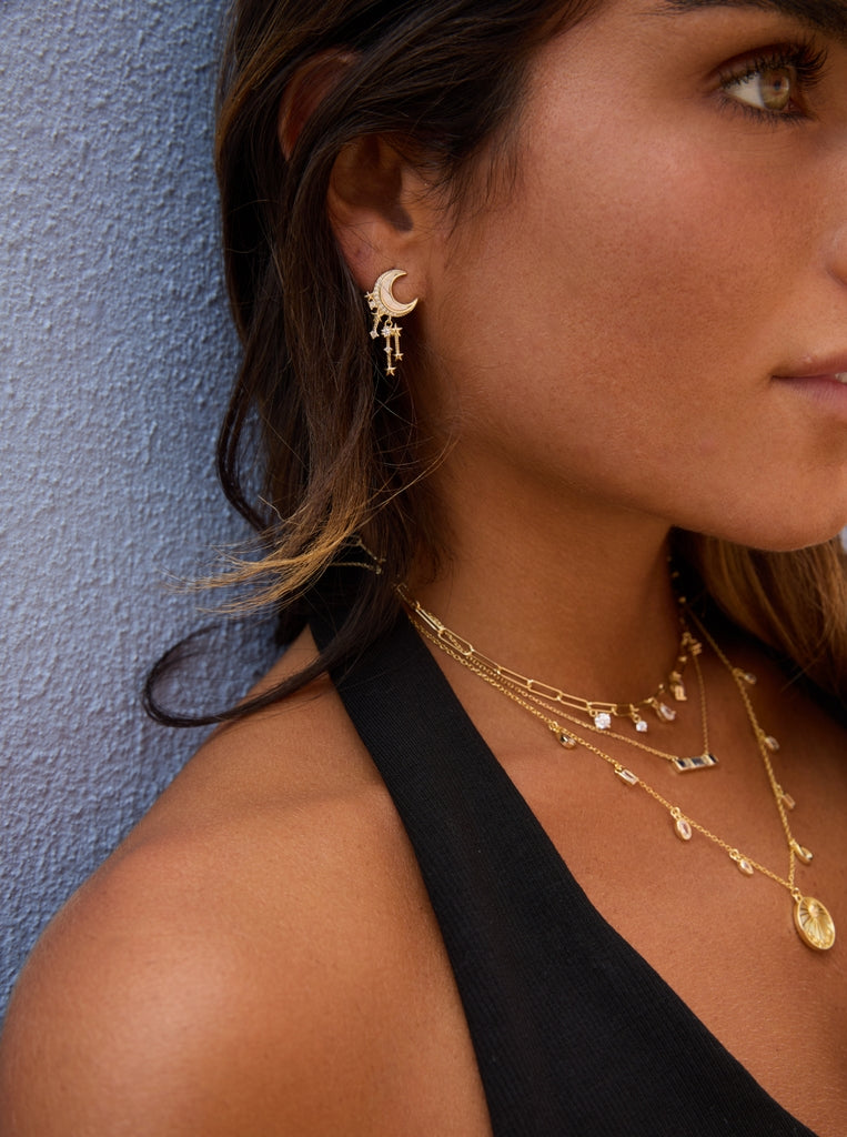 Earrings with pendants inspired by the celestial universe
