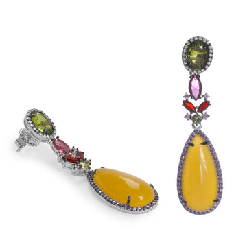 Long earrings with multicolored stones and a yellow gem