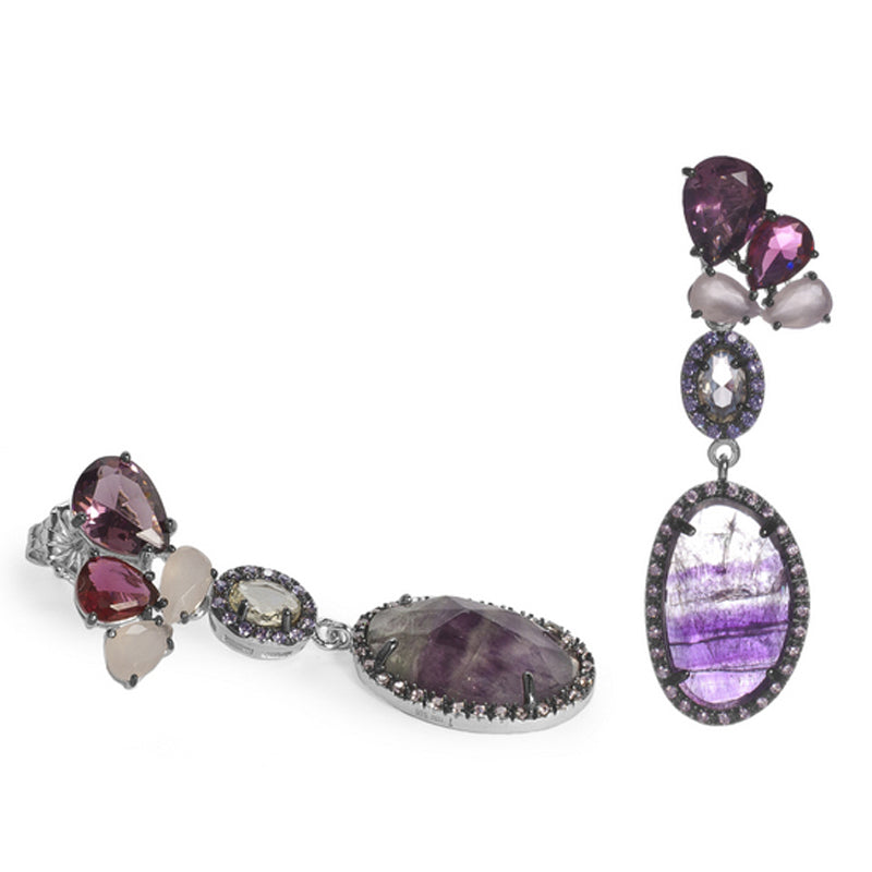 Long earrings with stones in shades of purple and neutral