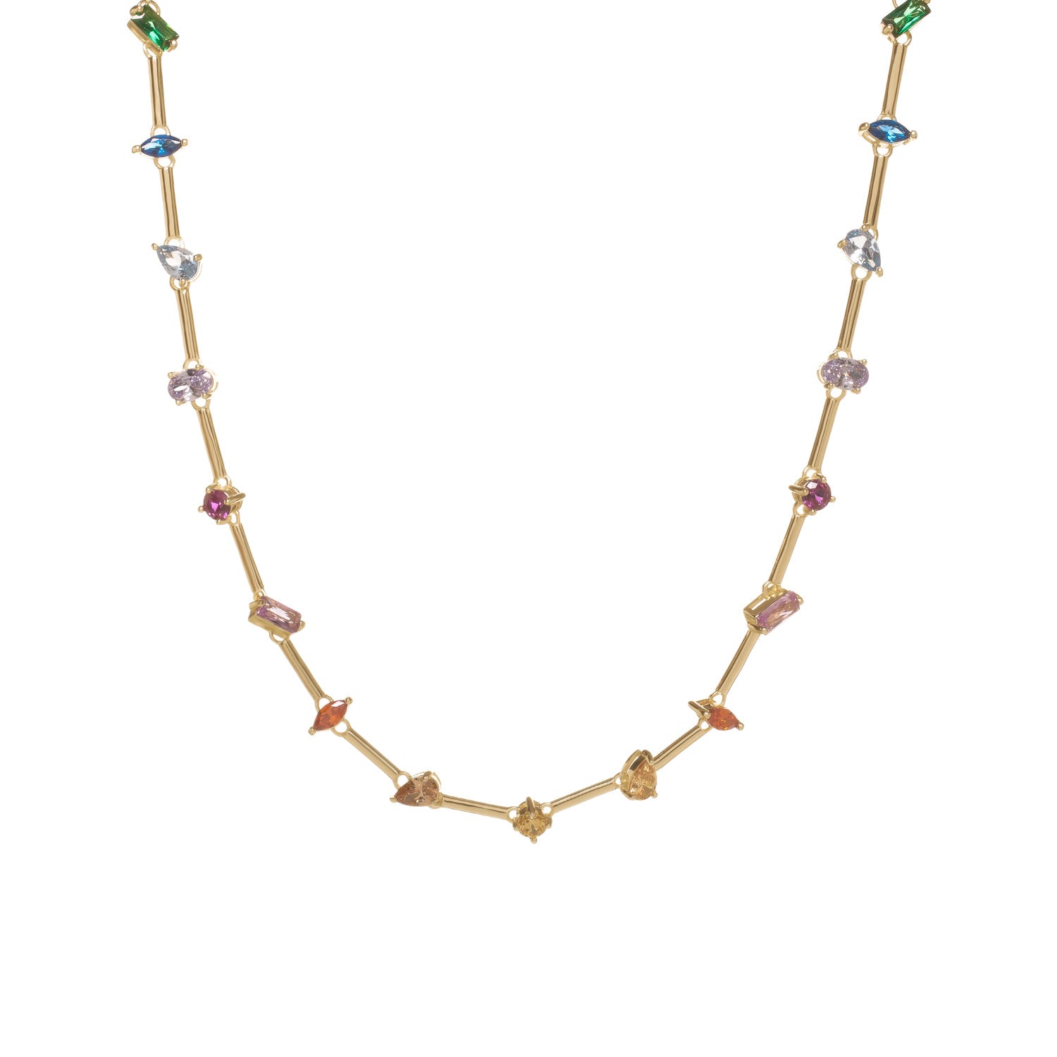 Collar dorado con gemas multicolor geometricas