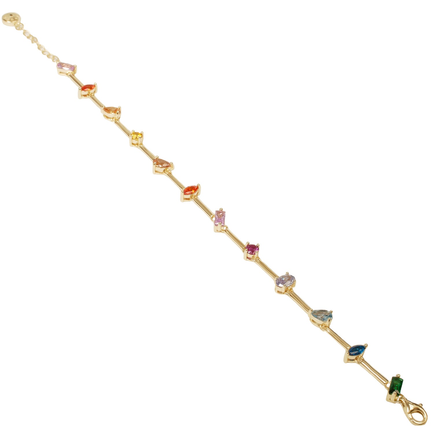 Pulsera dorada con gemas de colores geométricas