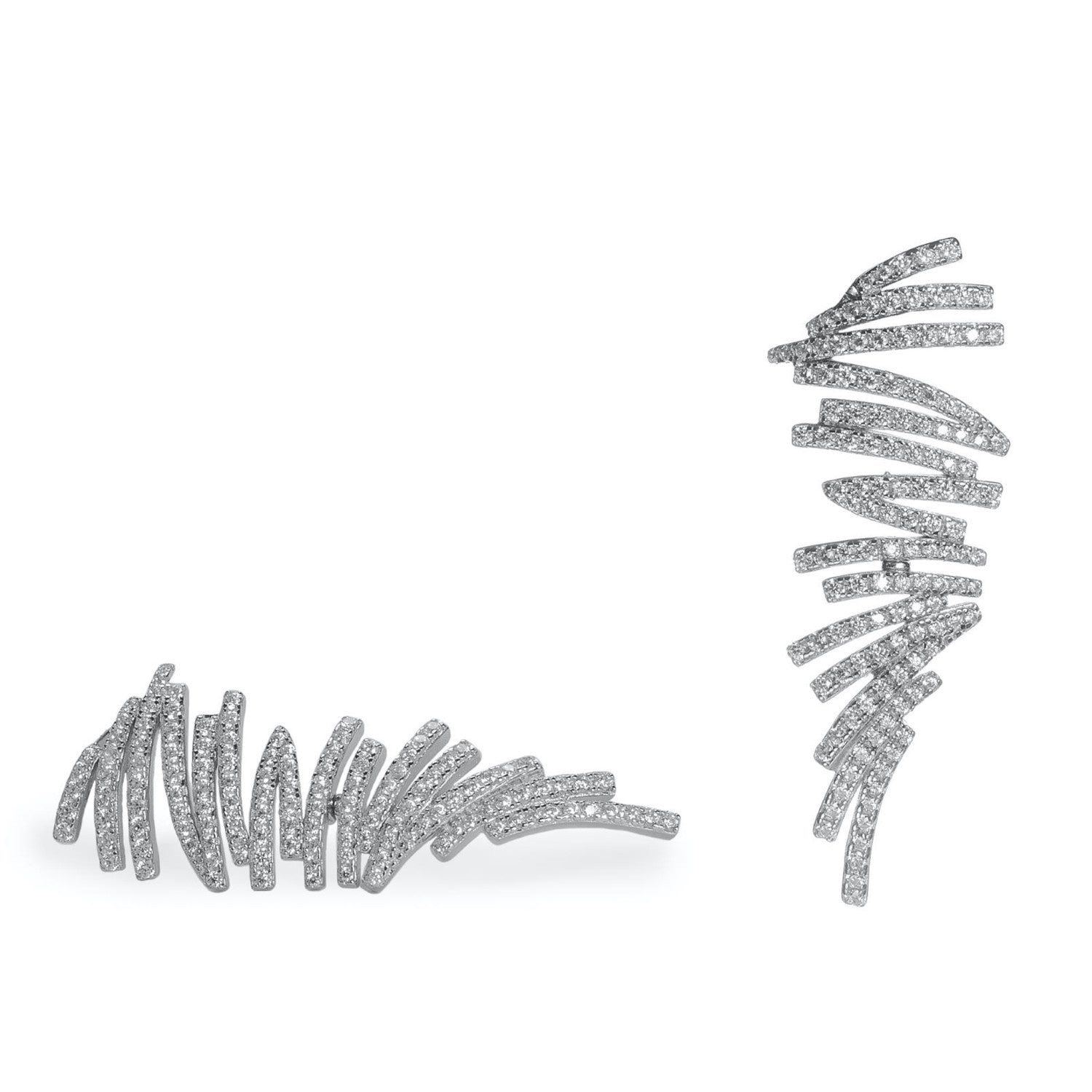 Pendientes largos de plata con circonitas en diseño zigzag