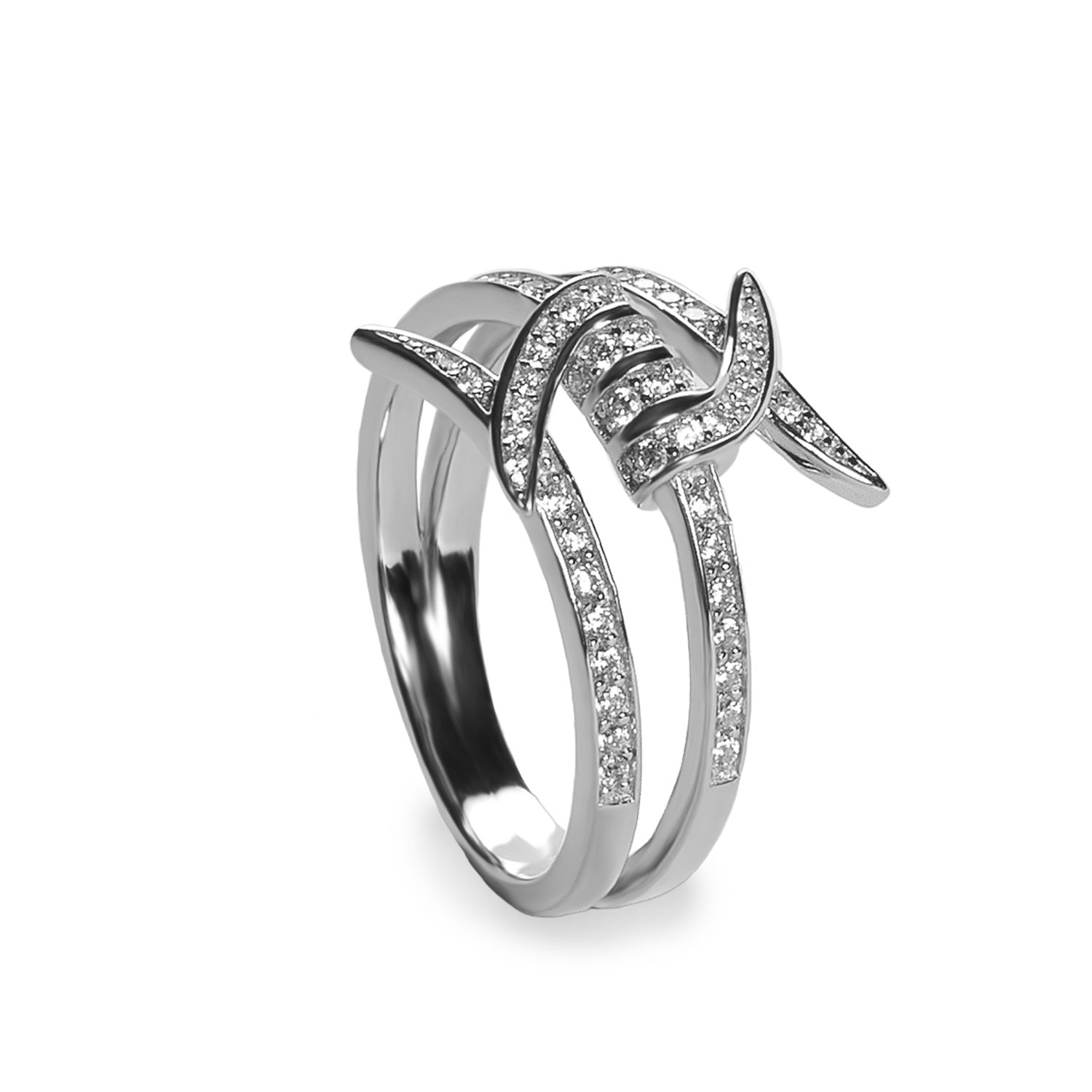bague de argent avec zircons design fil de fer