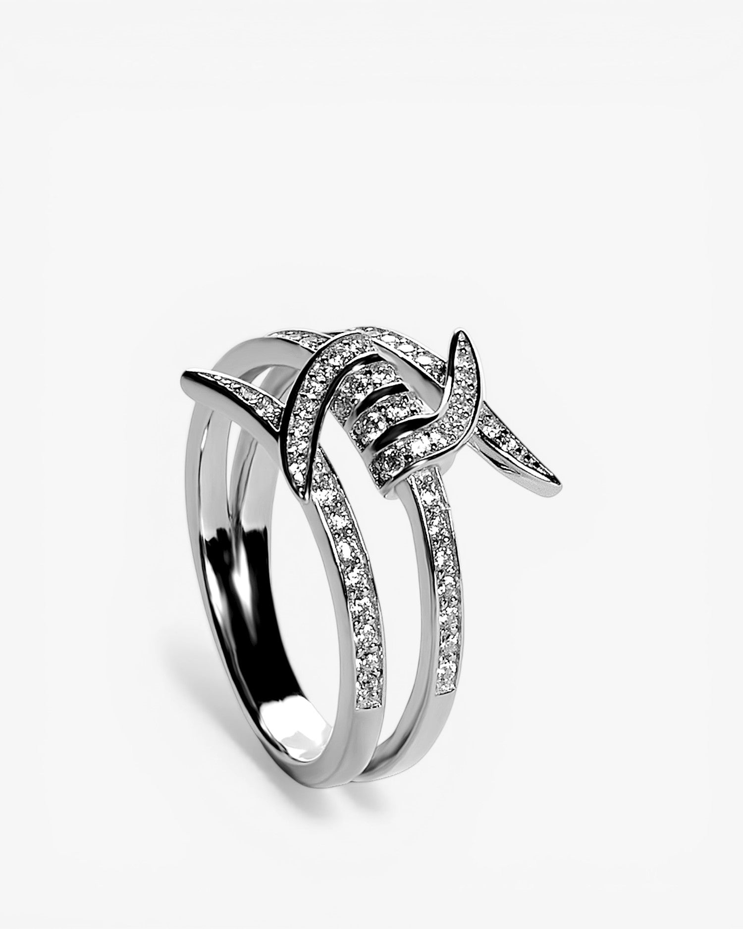 Silver ring with cubic zirconia wire design