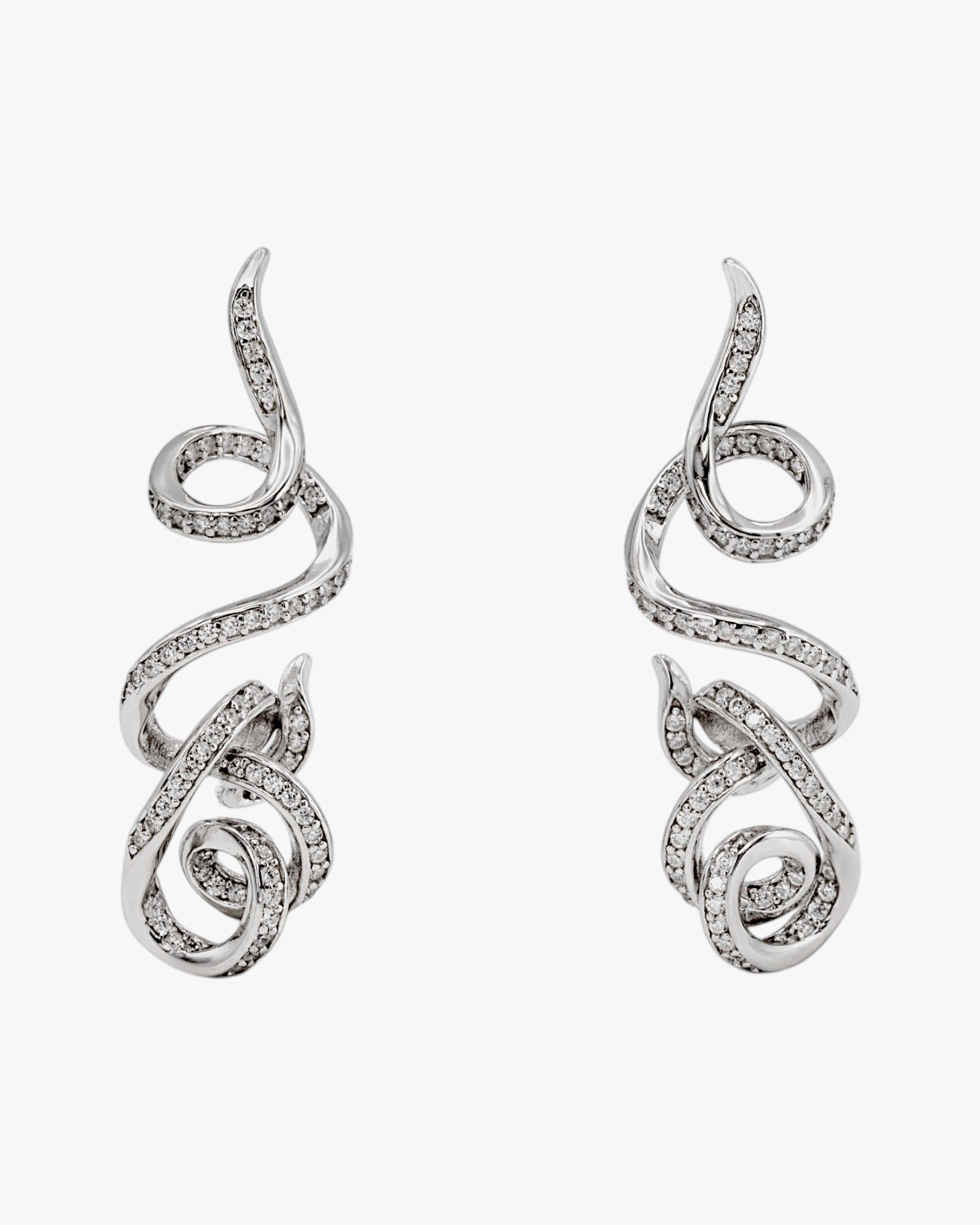 Long, tangled earrings with cubic zirconia