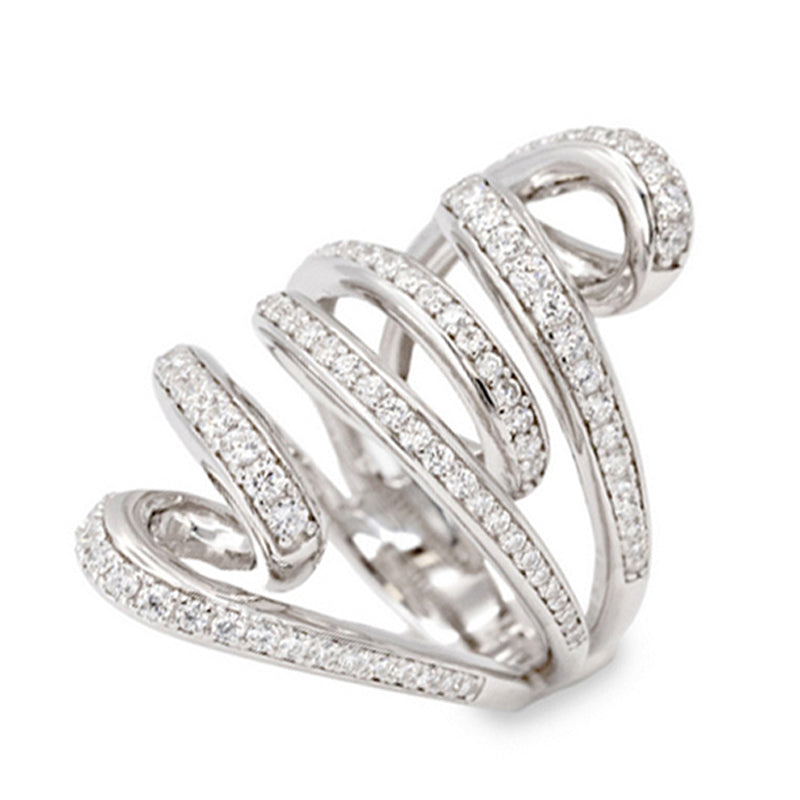 Anillo de plata diseño original enredado con circonitas