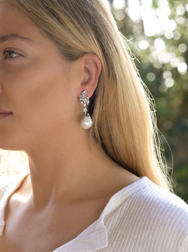 Pendientes perlas de plata estilo barroco diseño vintage