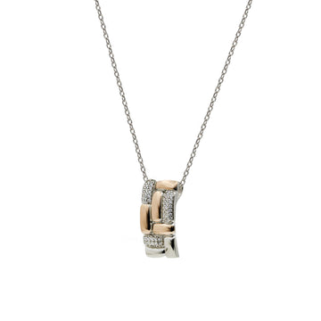 Two-tone silver woven-style necklace with cubic zirconia