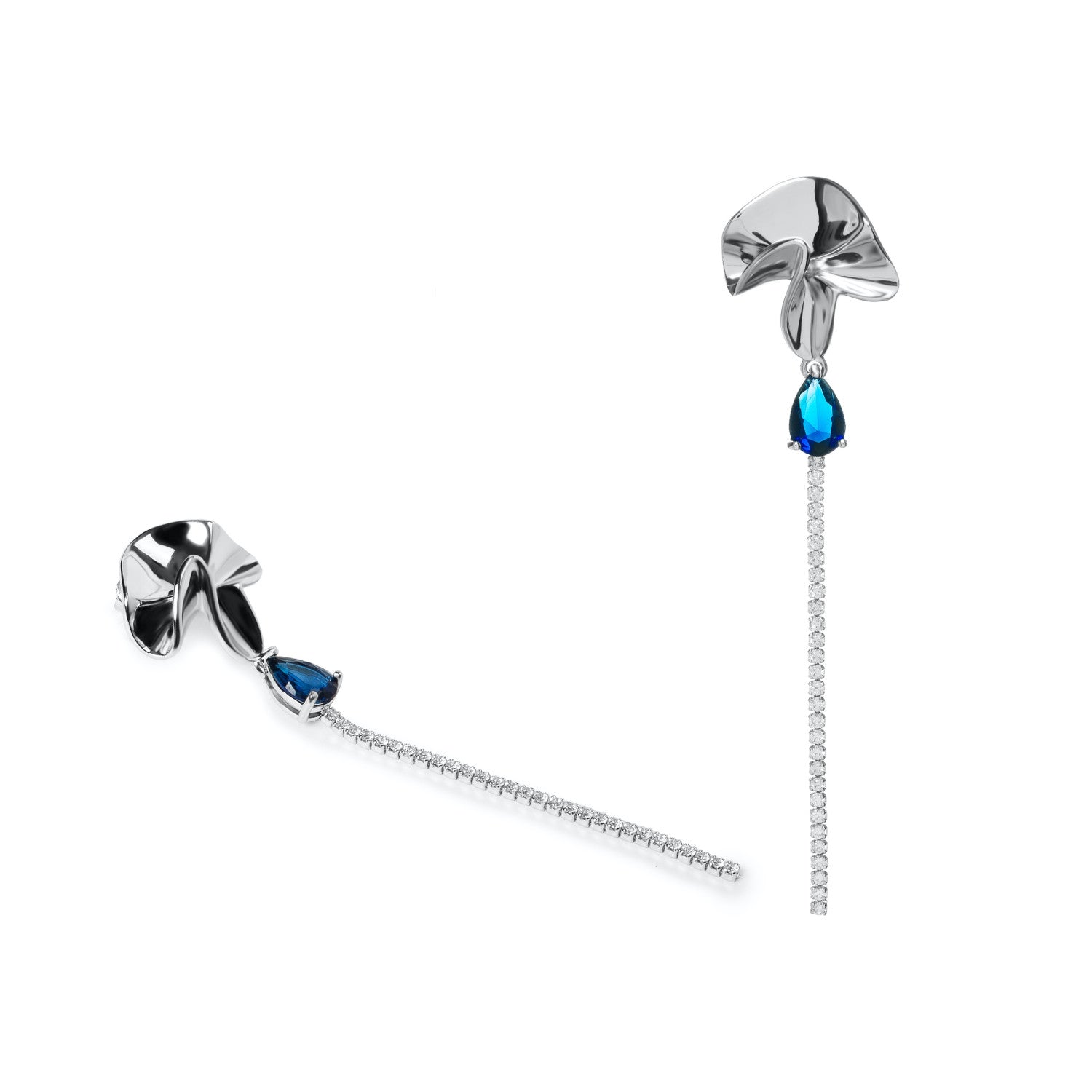 Pendientes largos de plata con piedra azul y circonitas