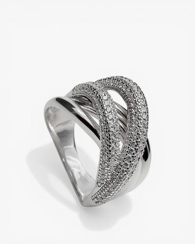 Anillos grandes de plata diseño de bandas entrelazadas