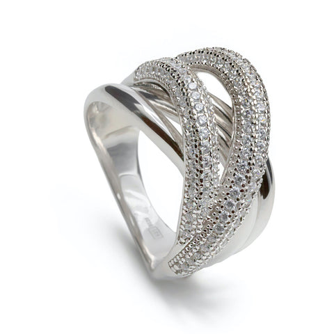 Anillos grandes de plata diseño de bandas entrelazadas