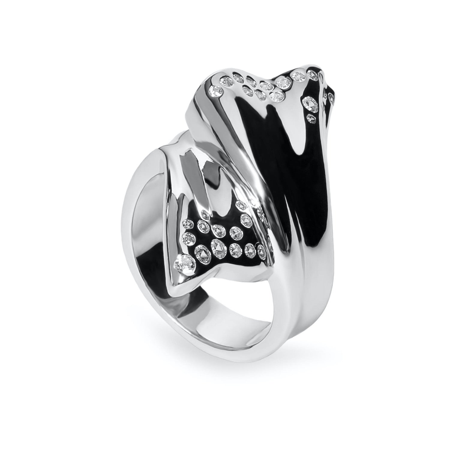 Anillo de plata escultural con circonitas