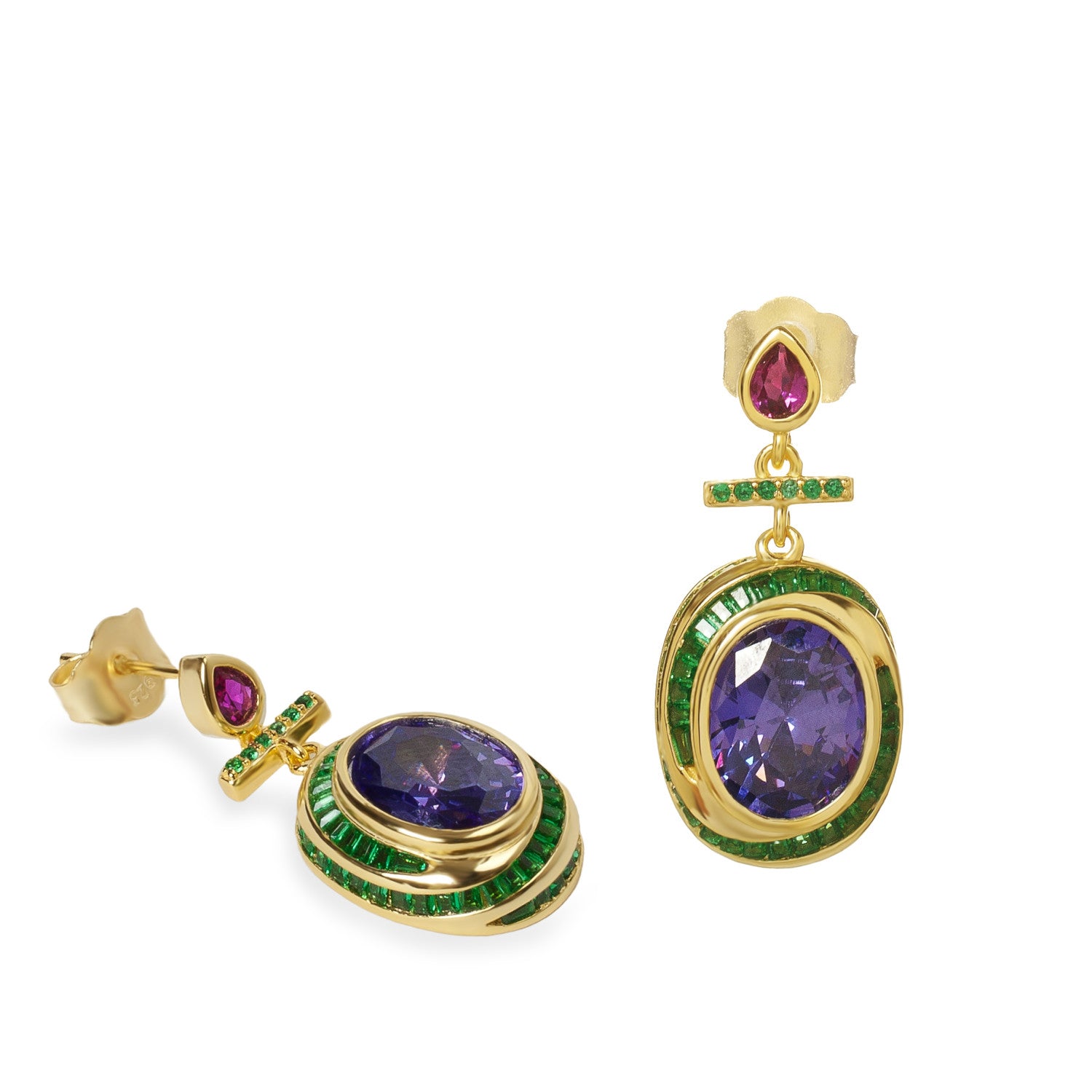 Pendientes con gemas de plata diseño vintage bañados en oro