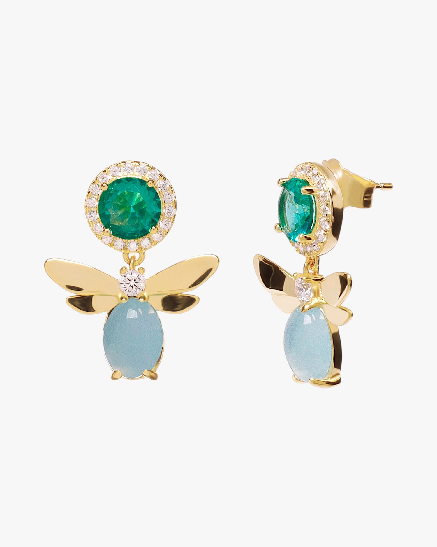 Pendientes libélula de plata oro verde y azul