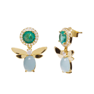 Pendientes libélula de plata oro verde y azul