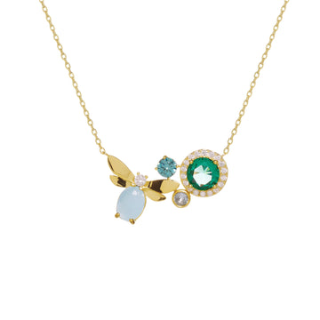 Collar libélula de plata oro verde y azul