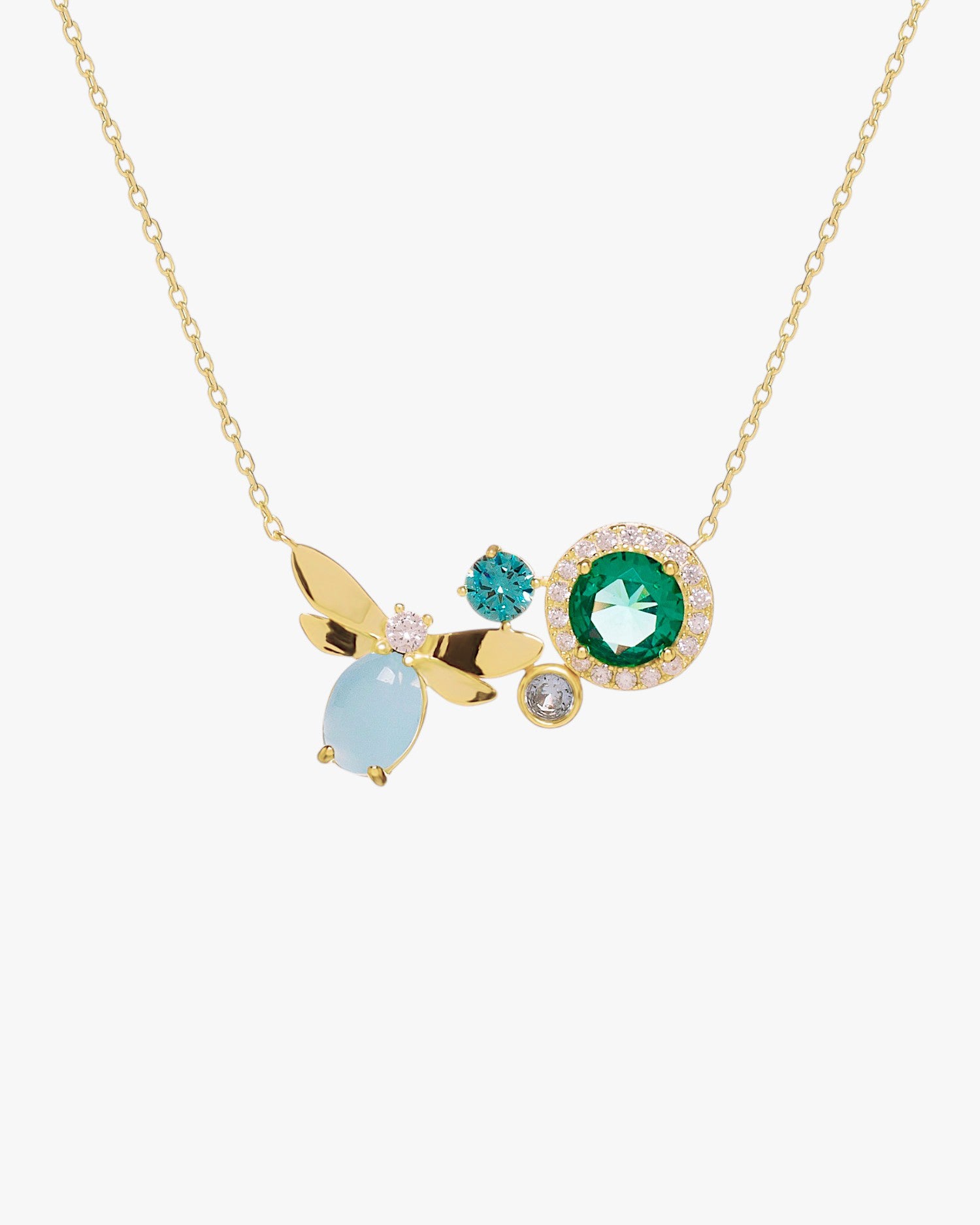 Collar libélula de plata oro verde y azul