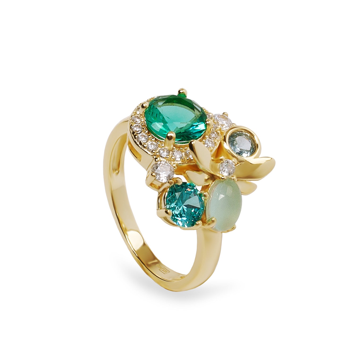 Anillo libélula de plata oro verde y azul