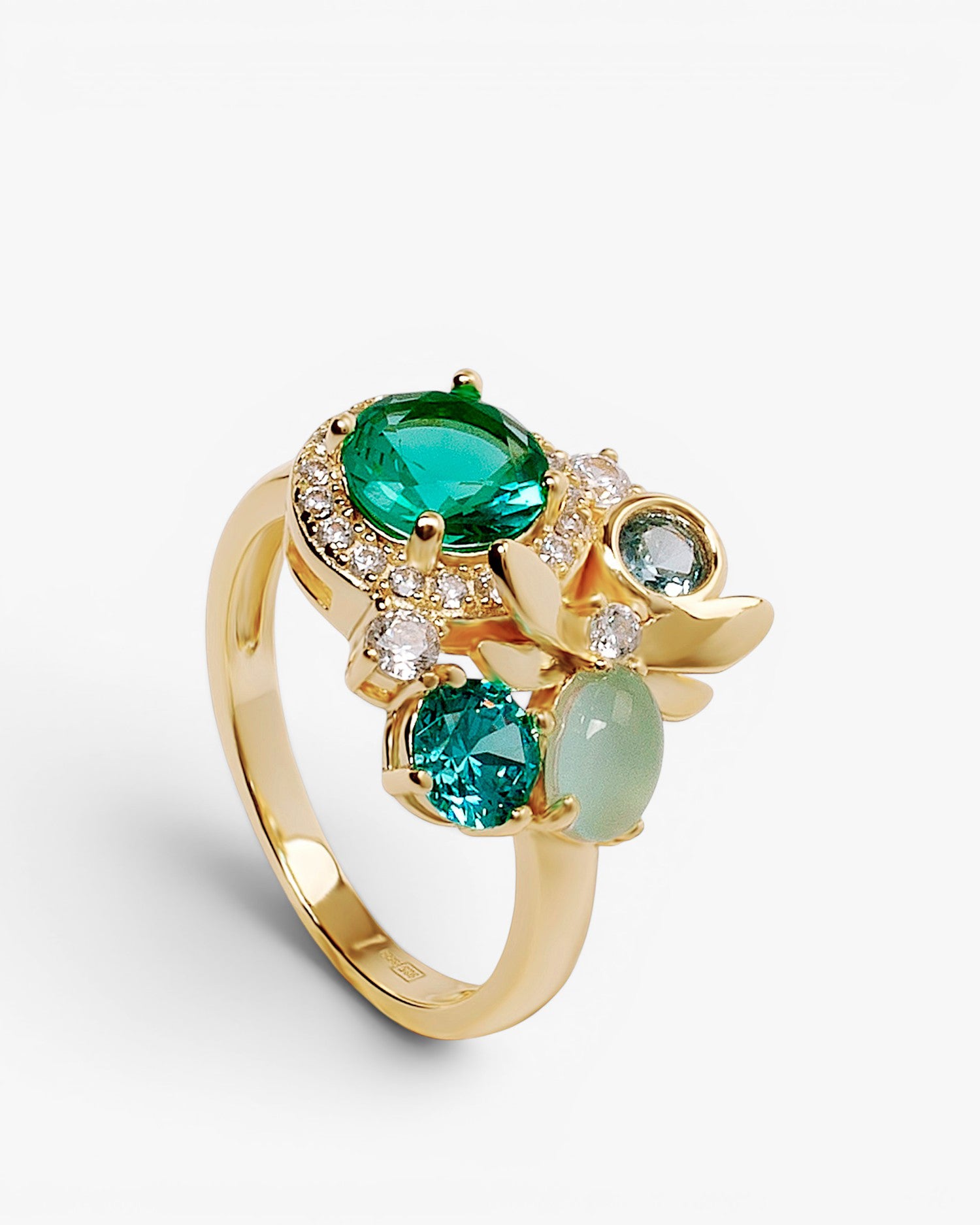 Anillo libélula de plata oro verde y azul