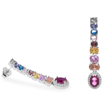 Boucles d'oreilles en argent ornées de pierres précieuses colorées aux motifs arc-en-ciel
