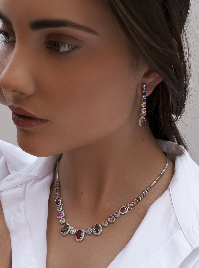 Pendientes de plata con gemas de colores diseño arcoíris