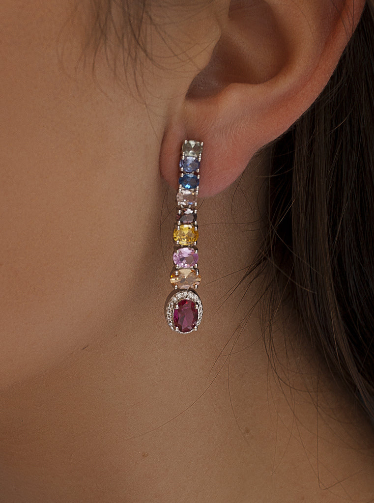 Pendientes de plata con gemas de colores diseño arcoíris