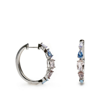 Pendientes de aro en plata con piedras en tonos azules y rosados