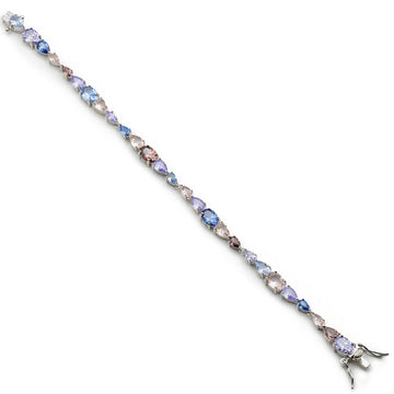 pulsera de plata con piedras en tonos azules y rosados
