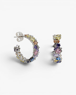 Aros de plata con piedras multicolor en tonos pastel