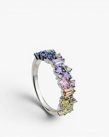 Anillos de plata con piedras multicolor en tonos pastel