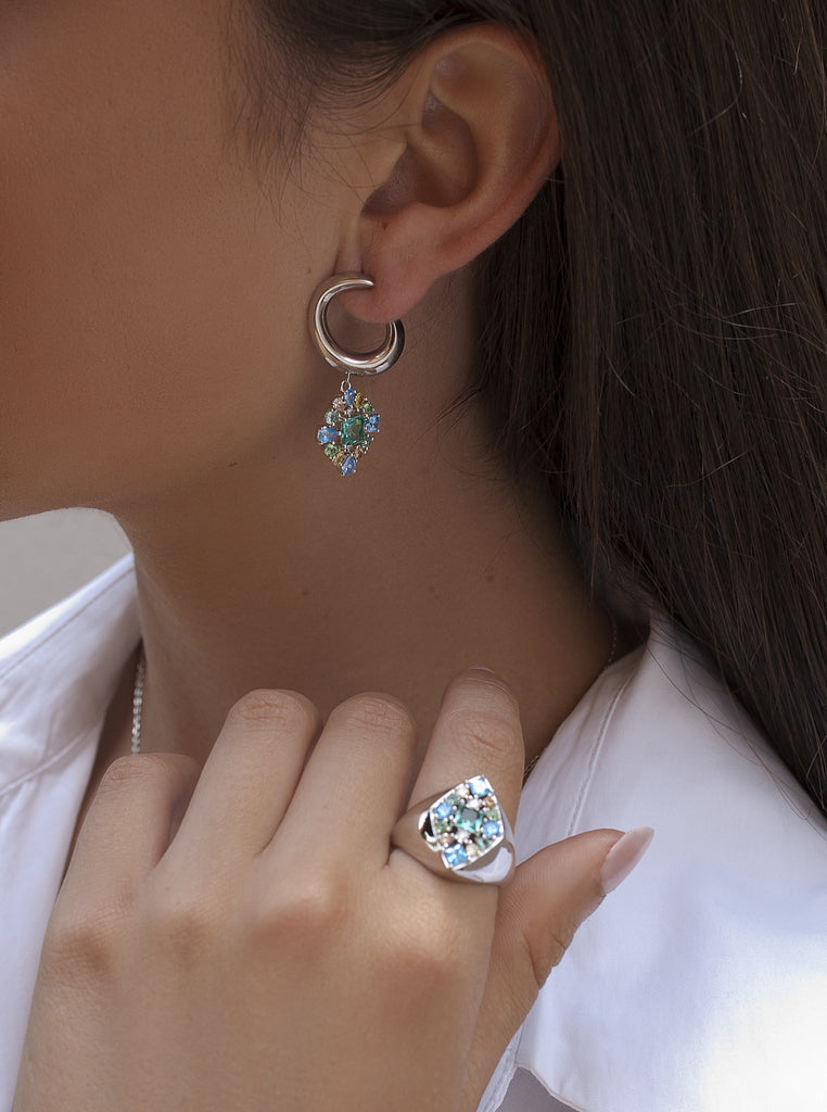 Pendientes asimétricos de plata 925 con circonitas multicolor