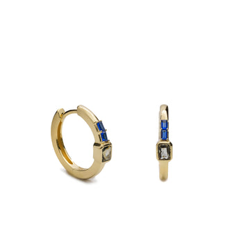 Pendiente aro de plata de ley 925 con circonitas azules y piedra rectangular