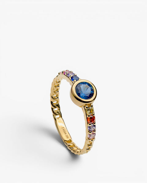 925 Silver Ring with Multicolor Zirconia and Blue Stone