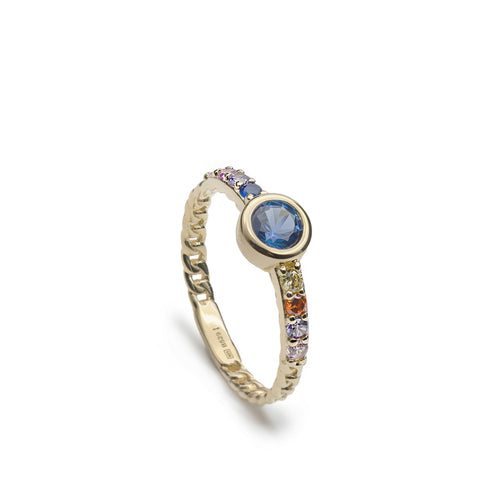 Anillo de plata 925 con circonitas multicolor y piedra azul