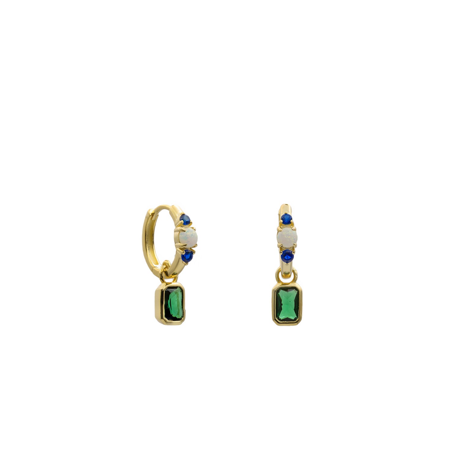 Pendientes aro de plata con ópalo y piedra verde colgante
