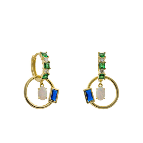 Anillo de plata de ley dorada con ópalo piedra azul y verde