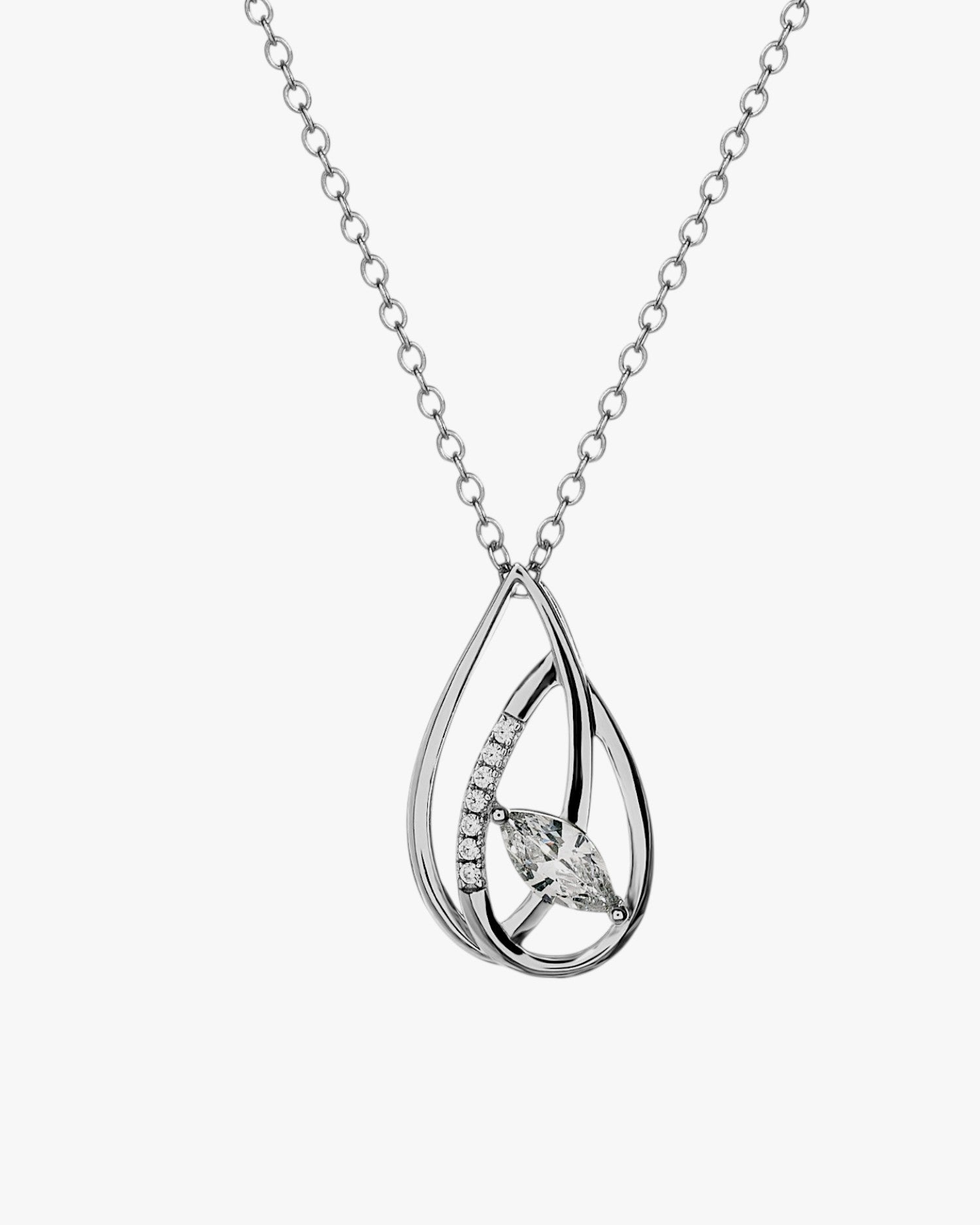 Small silver necklace with teardrop-shaped cubic zirconia