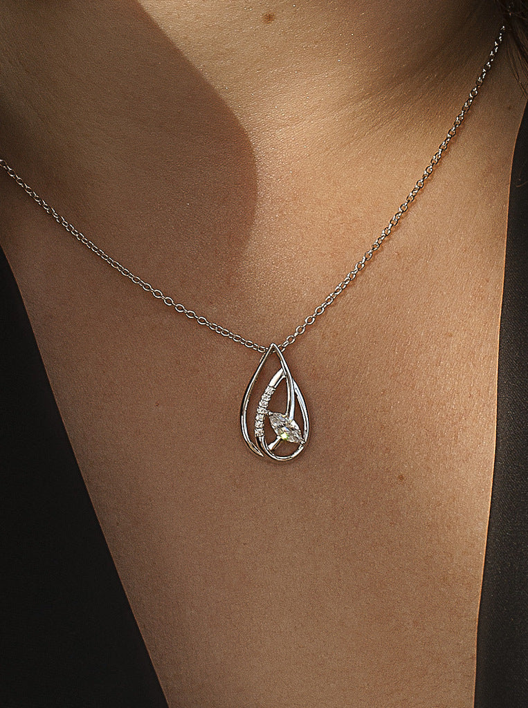 Small silver necklace with teardrop-shaped cubic zirconia