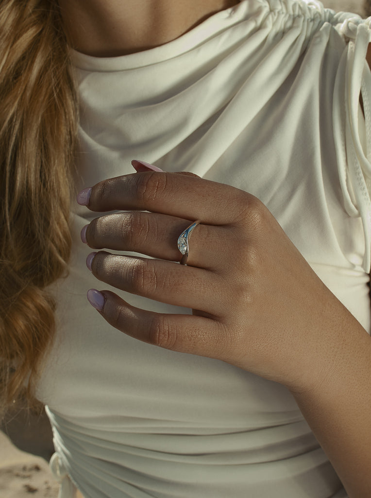 Delicate silver ring with marquise-cut cubic zirconia