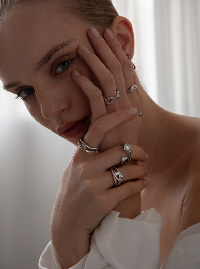 Delicate silver ring with marquise-cut cubic zirconia