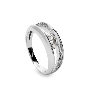 Anillo fino doble de plata con circonita talla marquesa