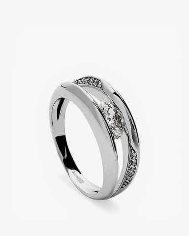 Anillo fino doble de plata con circonita talla marquesa